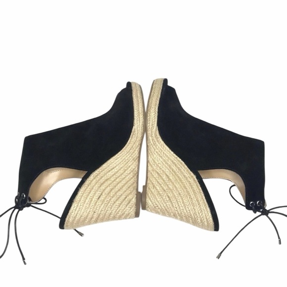 Laurie Felt Suede Wedge Espadrille Women's 11M Black Lace Back Peep Toe Boho - Picture 5 of 9